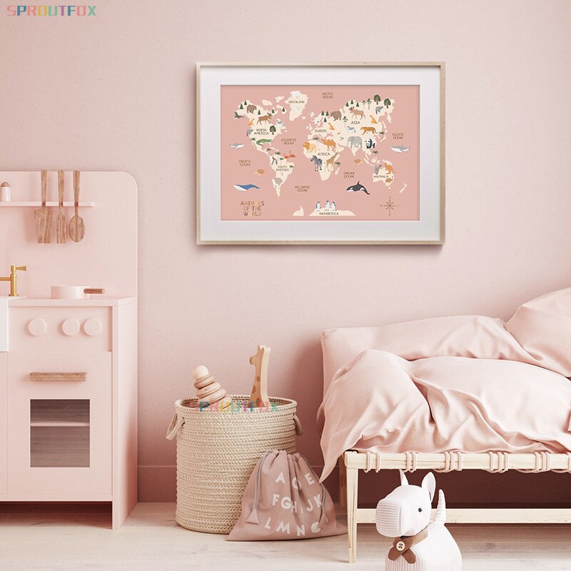 Kids Education World - Toile de carte du monde animale
