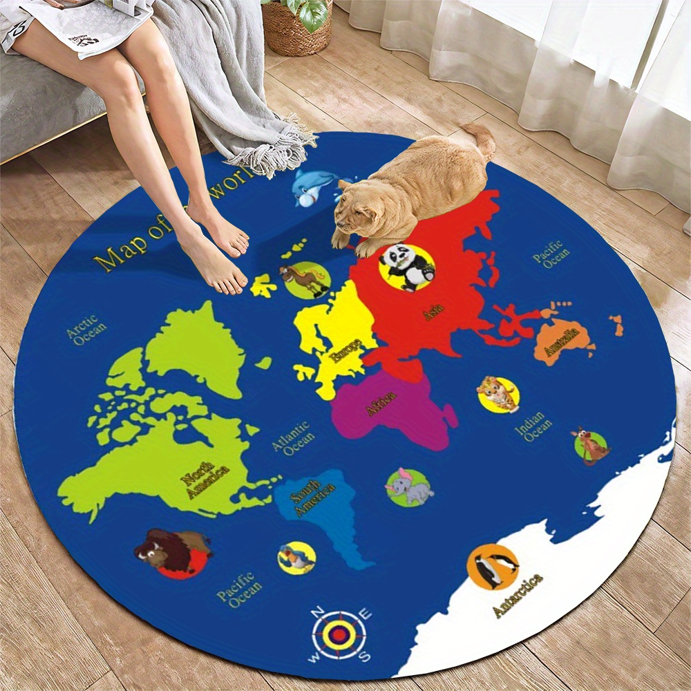 Kids Education World - Tapis rond carte du monde en