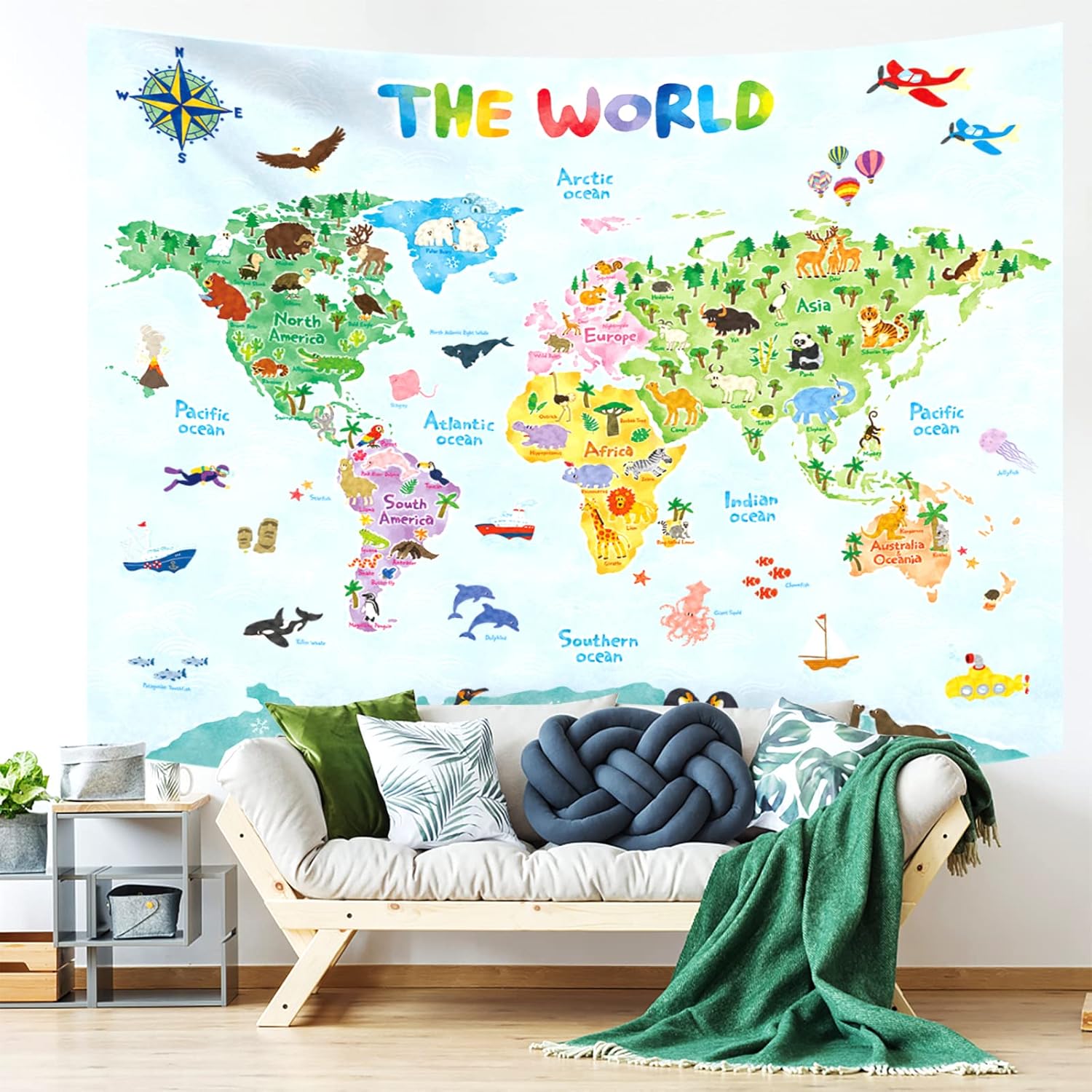 Tapisserie murale de carte du  - Kids Education World avis et prix