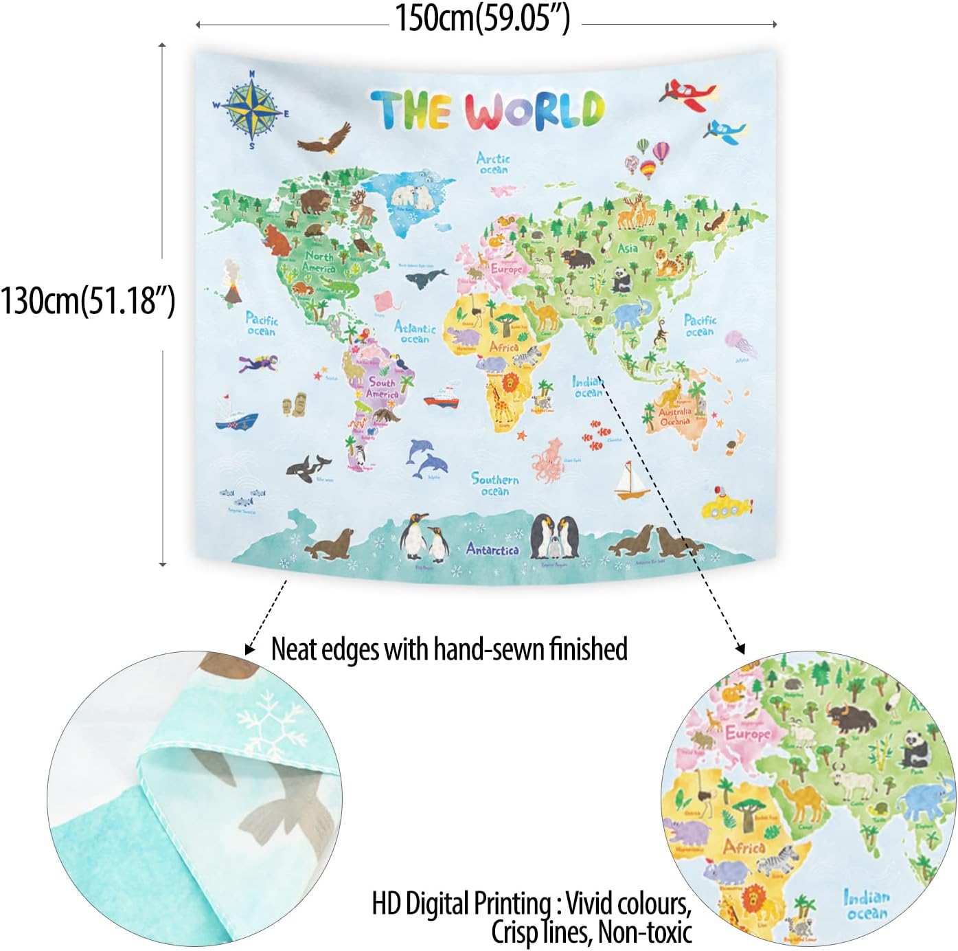 Tapisserie murale de carte du  - Kids Education World avis et prix
