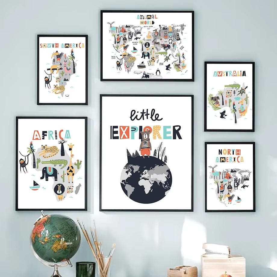 Toile d'art mural avec carte d - Kids Education World avis et prix